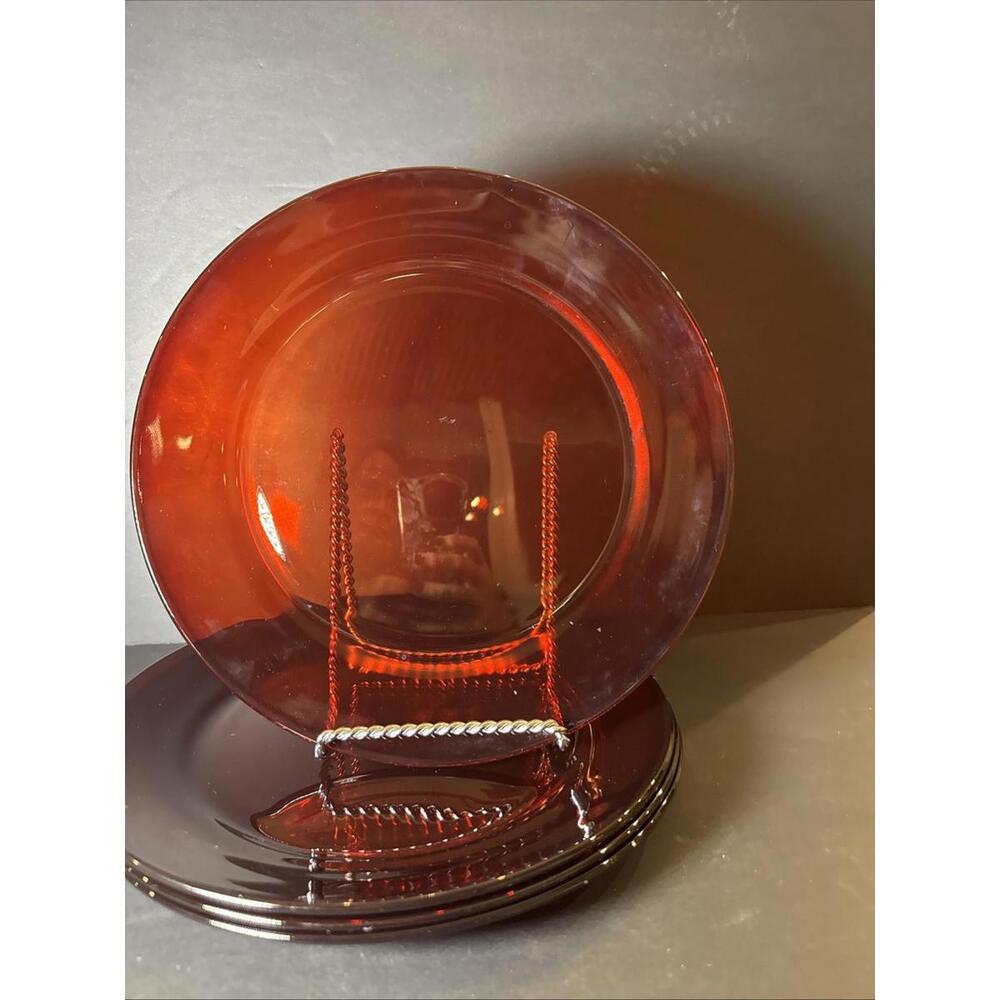 Vintage Set Of 4 Arcoroc France Classique Ruby Red Dinner Plates 10"
